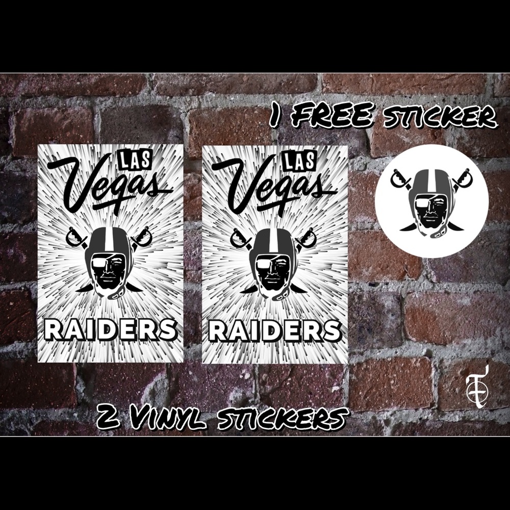 2 Vegas Raiders Car Bumper Laptop Scrapbook Vinyl Stickers plus 1 FREE Sticker